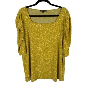 Adrianna Papell Yellow Blouse with Square Neckline and 3/4 Sleeves Size XL